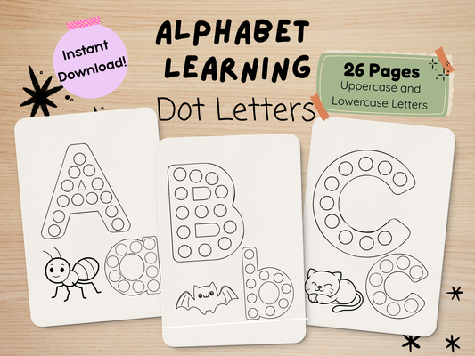 Learning Letters A-Z Printable Dot Activity Pack | Toddler Alphabet Worksheets | Tracing, Recognition & Coloring Pages for Preschool