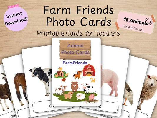 Farm Friends Photo Cards | 16 Real Photo Flash Cards | Printable Toddler Learning Activity