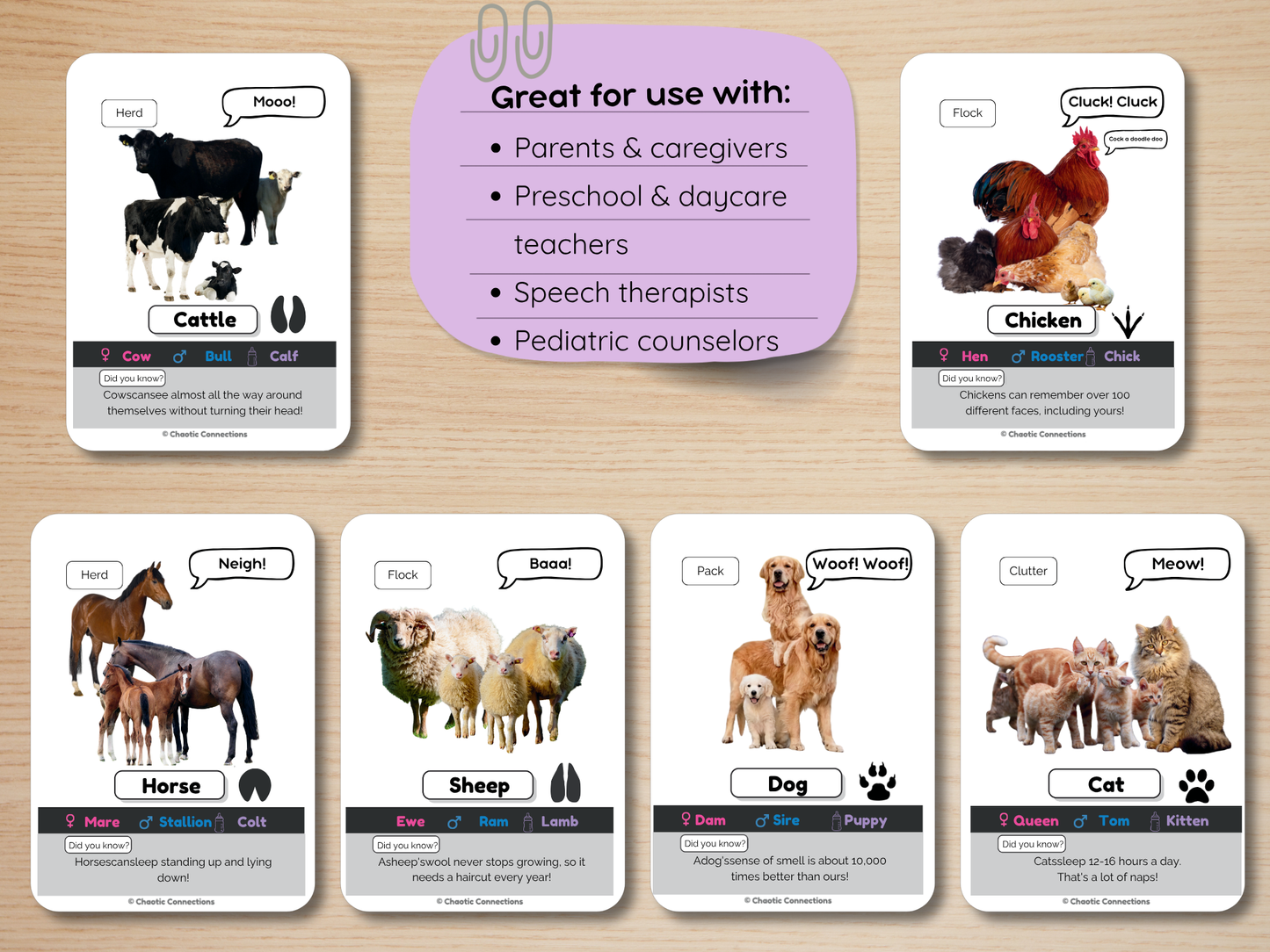 Farm Animal Photo Cards - Advanced Edition | 16 Real Photo Flash Cards with Fun Facts, Sounds & Family Names | Printable Learning Activity