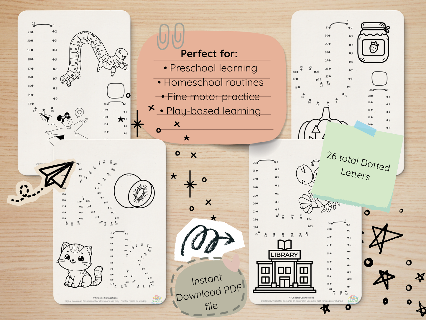 Learning Letters A-Z Printable Dot to Dot Activity Pack | Toddler Alphabet Worksheets | Tracing, Recognition & Coloring Pages for Preschool
