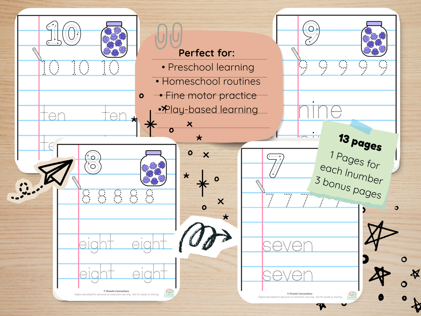 Numbers 1–10 Tracing Activity Pack | Printable Number Formation Worksheets | Handwriting Practice for Toddlers | 13 Pages