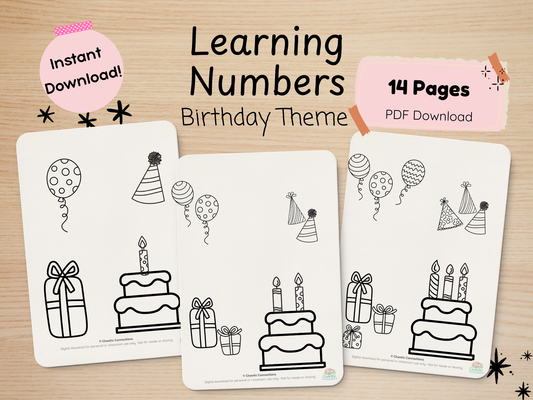 Birthday Theme Numbers 1–10 Activity Pack | Printable Toddler Math Worksheets | Fun Themed Learning | 14 Pages