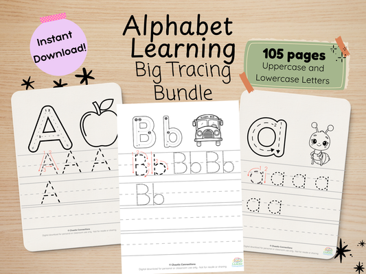 Alphabet Big Tracing Bundle | 105-Page Printable Letter Tracing for Toddlers | Uppercase & Lowercase for Preschool Beginners